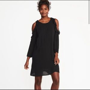 Old Navy, black ruffle cold shoulder swing dress, size L